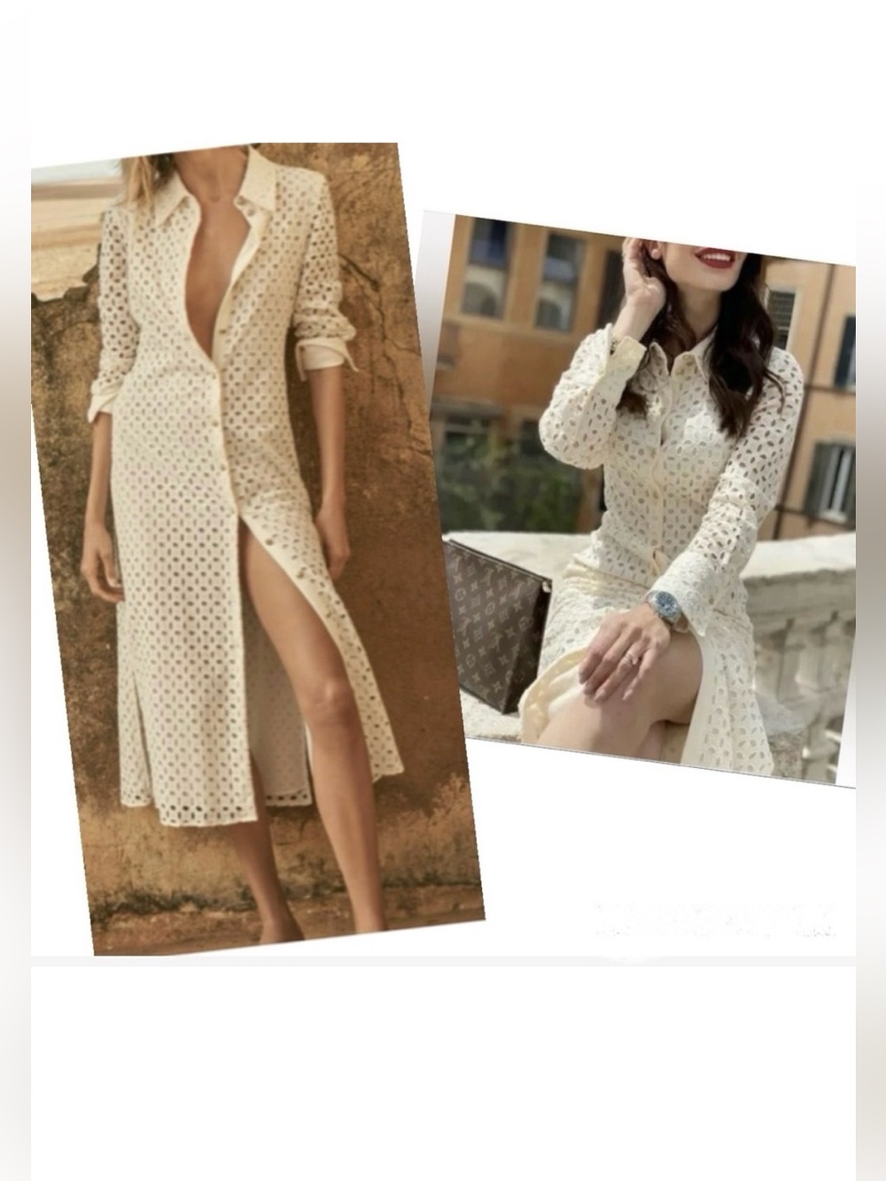 Zara Shirt Dress Eyelets Openwork Embroidered Midi Front Button Blogger Favorite